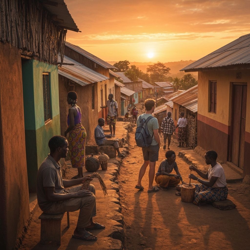 African village at sunset