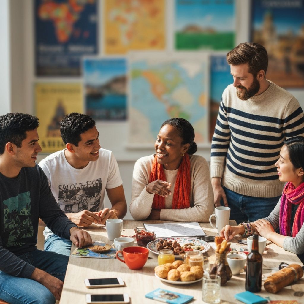 Travelers sharing stories